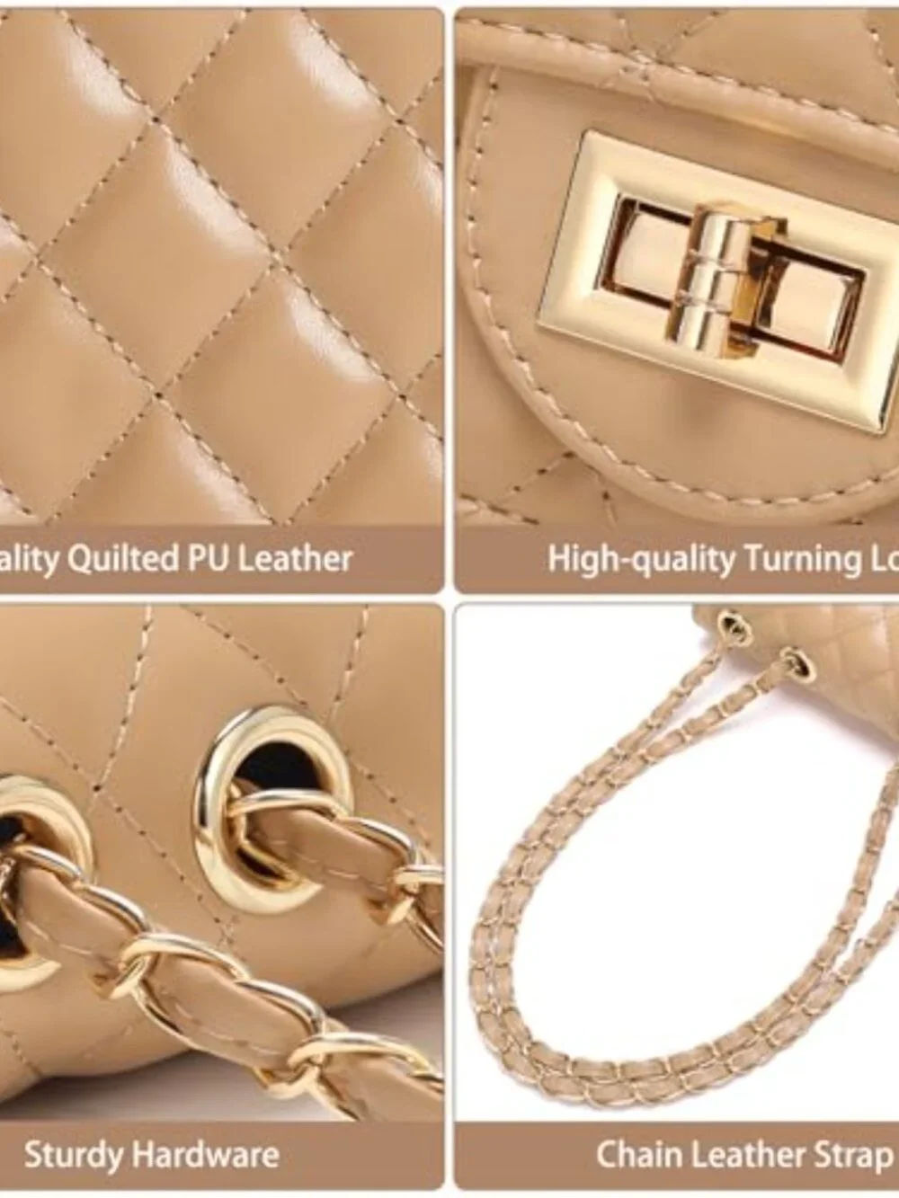 Small Quilted Crossbody Purse Faux Leather Satchel with Chain Strap